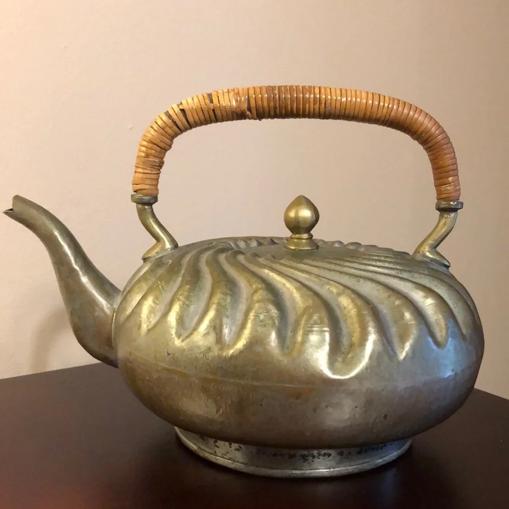 Antique CHINA Secessionist Teapot Woven Bamboo Handle Art Nouveau